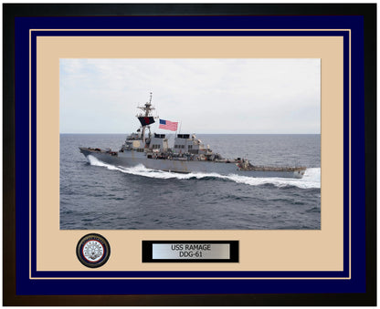 USS RAMAGE DDG-61 Framed Navy Ship Photo Blue