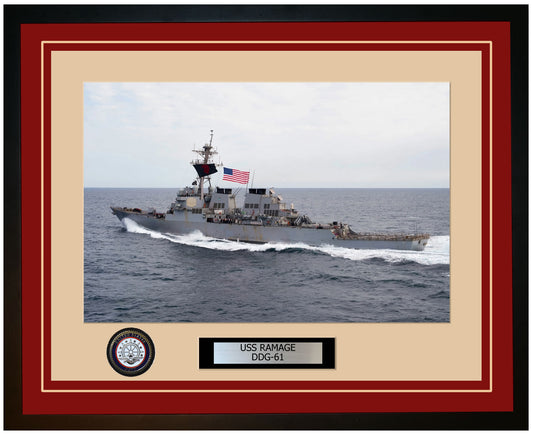 USS RAMAGE DDG-61 Framed Navy Ship Photo Burgundy