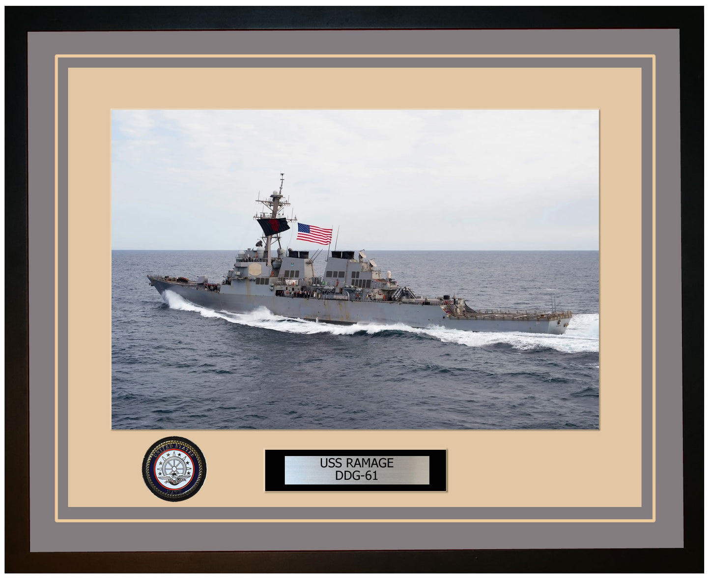 USS RAMAGE DDG-61 Framed Navy Ship Photo Grey