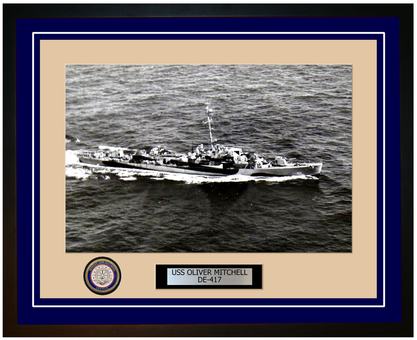 USS Oliver Mitchell DE-417 Framed Navy Ship Photo Blue