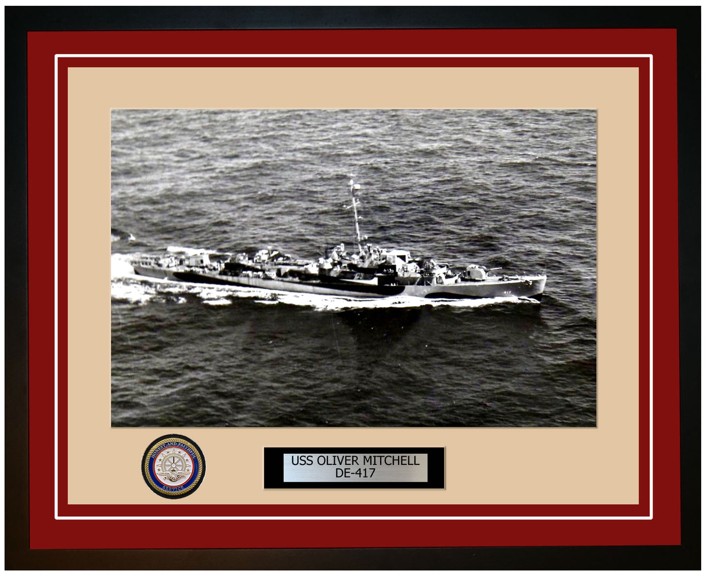 USS Oliver Mitchell DE-417 Framed Navy Ship Photo Burgundy