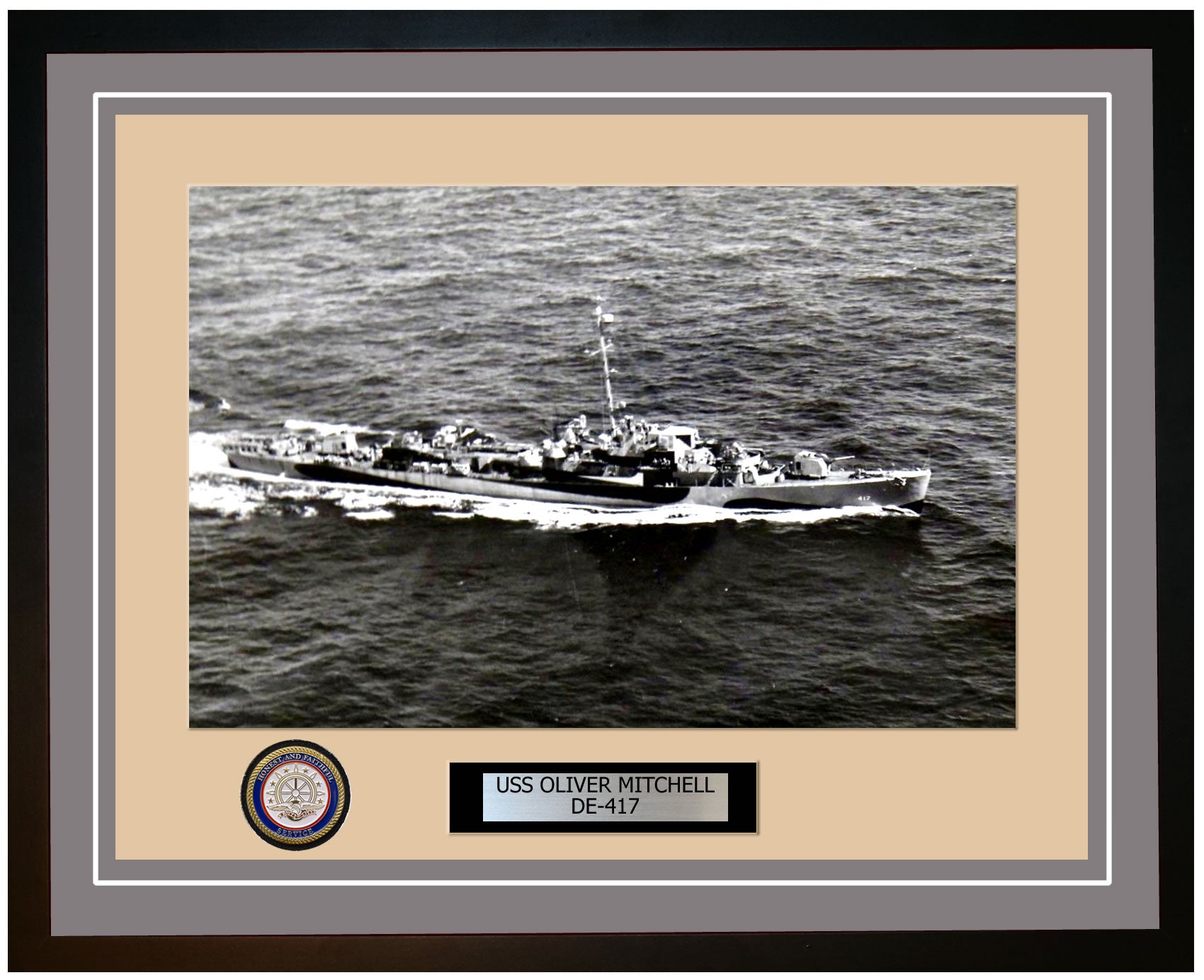 USS Oliver Mitchell DE-417 Framed Navy Ship Photo Grey