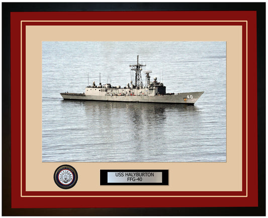 USS HALYBURTON FFG-40 Framed Navy Ship Photo Burgundy