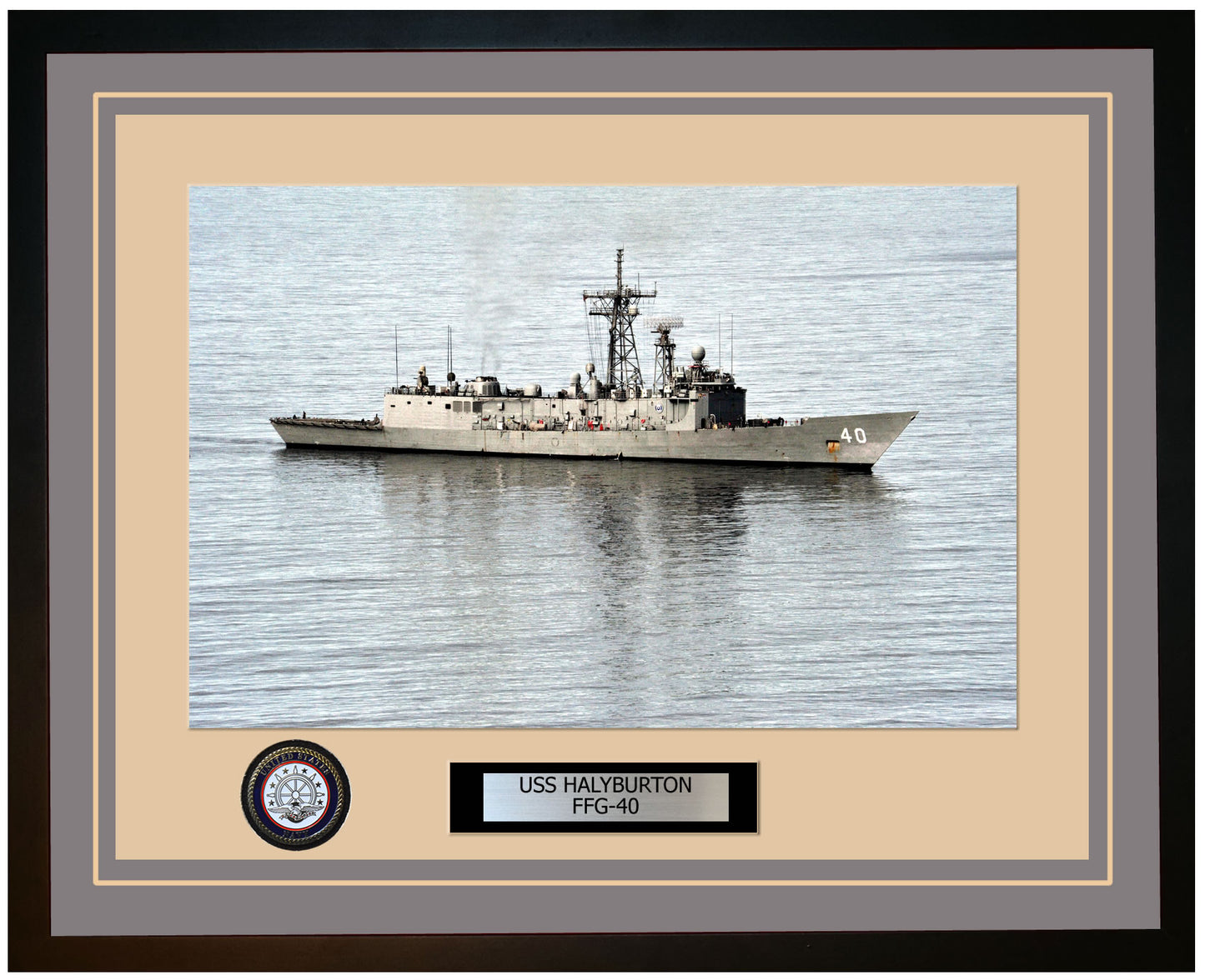 USS HALYBURTON FFG-40 Framed Navy Ship Photo Grey