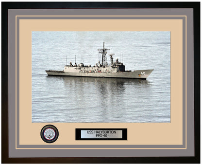 USS HALYBURTON FFG-40 Framed Navy Ship Photo Grey