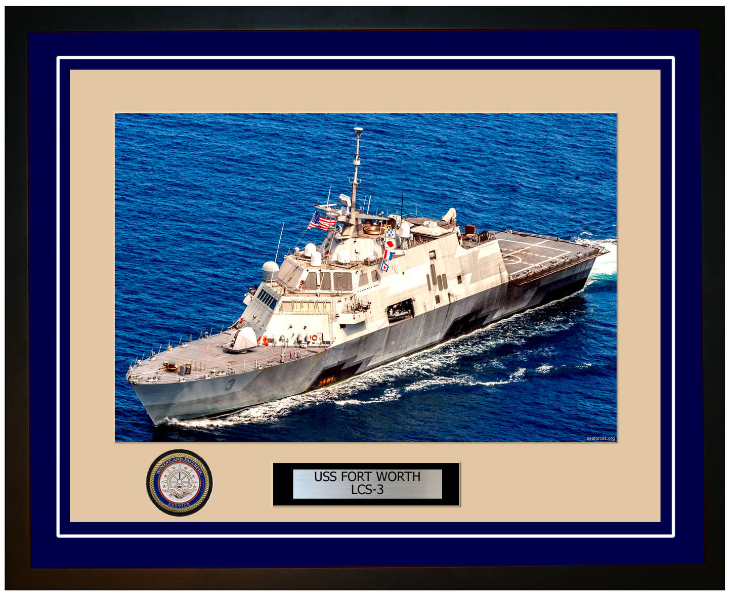 USS Fort Worth LCS-3 Framed Navy Ship Photo Blue