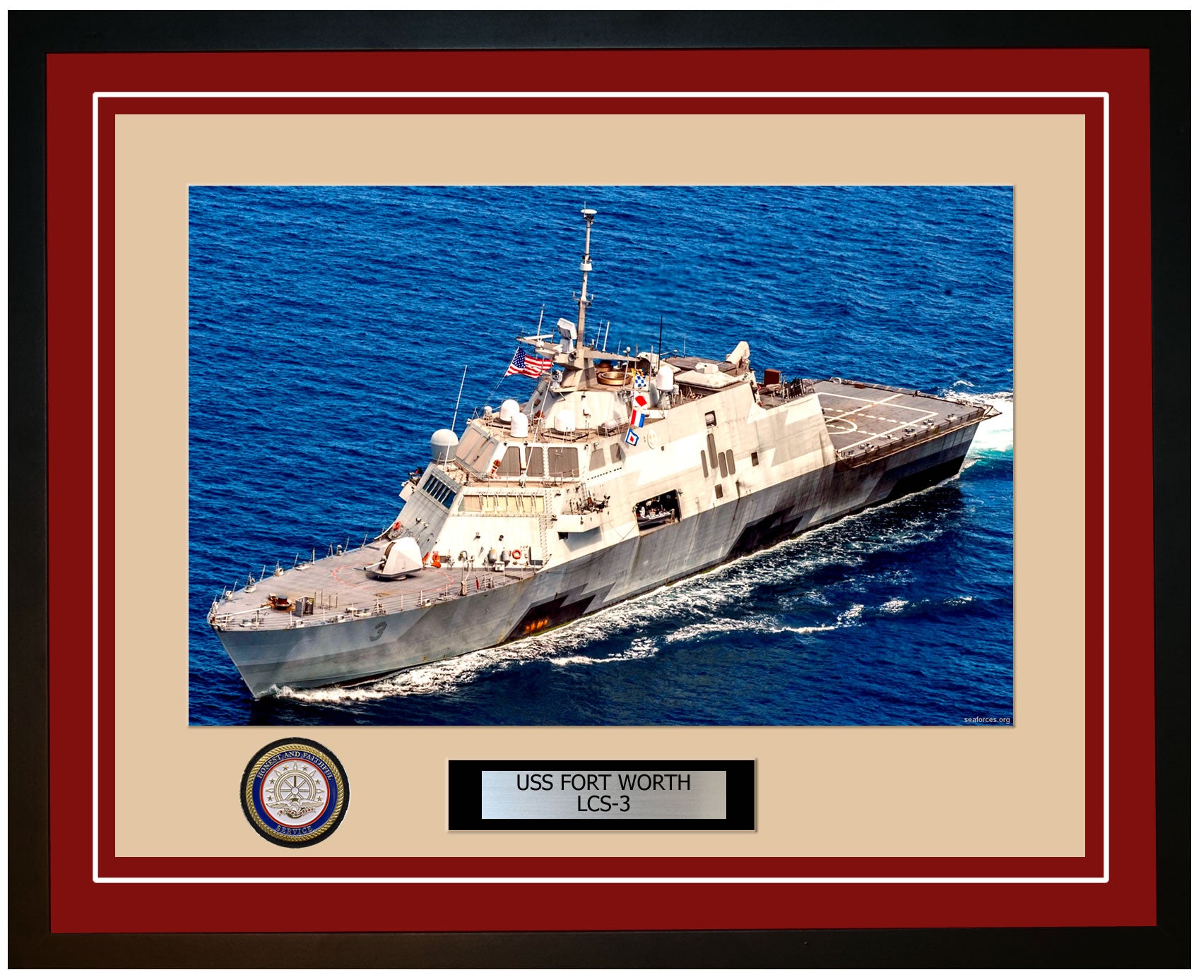USS Fort Worth LCS-3 Framed Navy Ship Photo Burgundy