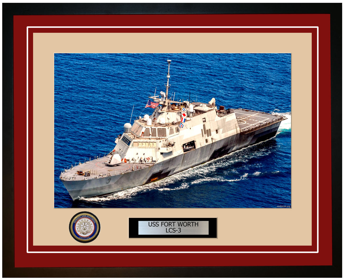 USS Fort Worth LCS-3 Framed Navy Ship Photo Burgundy