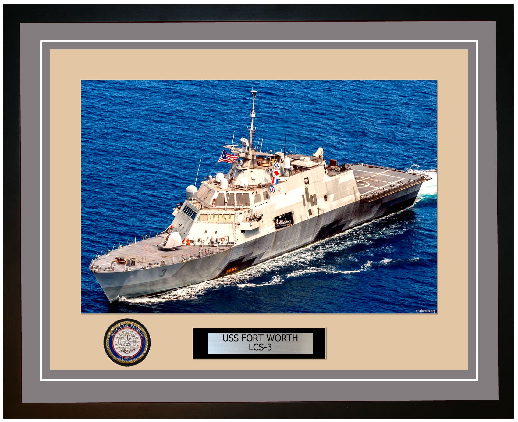 USS Fort Worth LCS-3 Framed Navy Ship Photo Grey