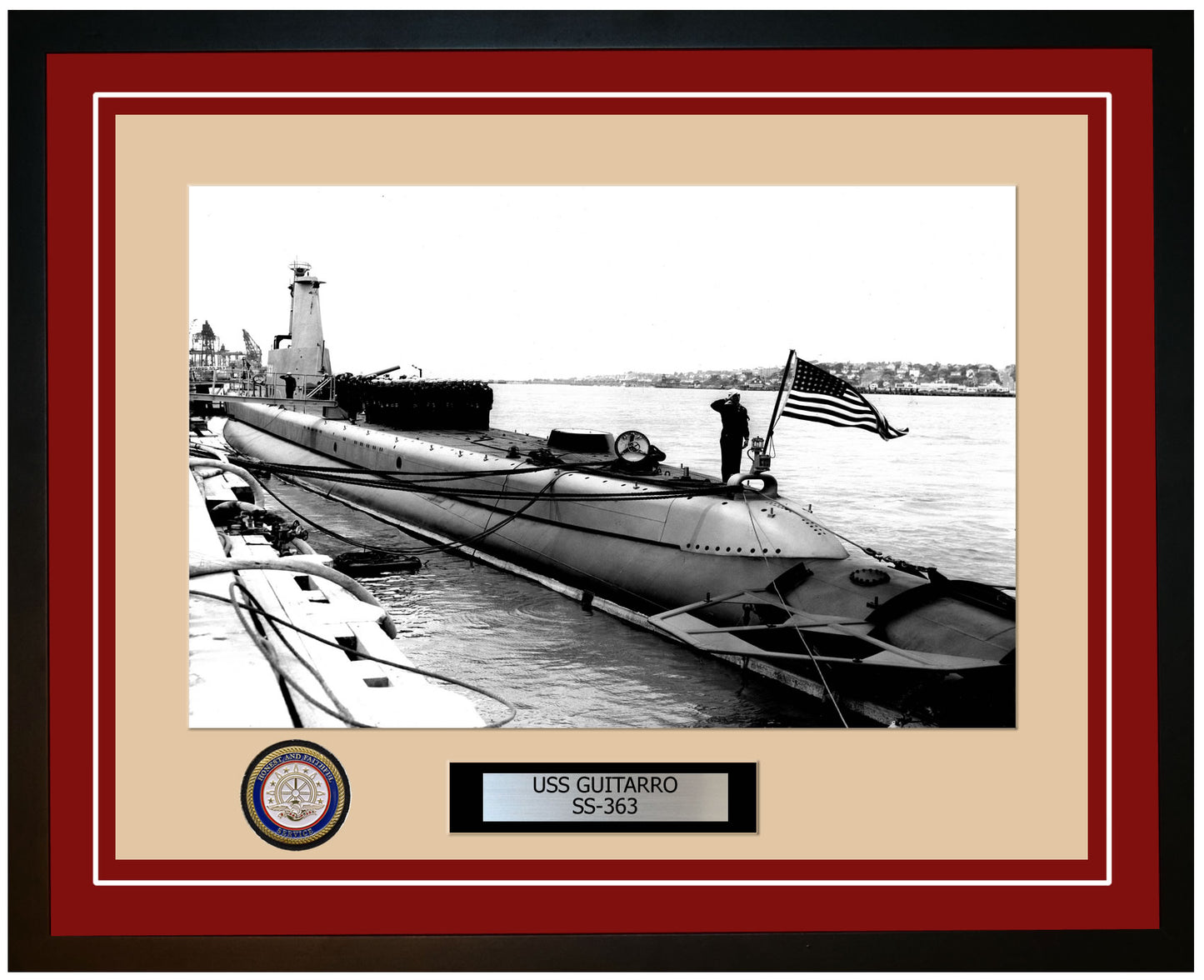 USS Guitarro SS-363 Framed Navy Ship Photo Burgundy