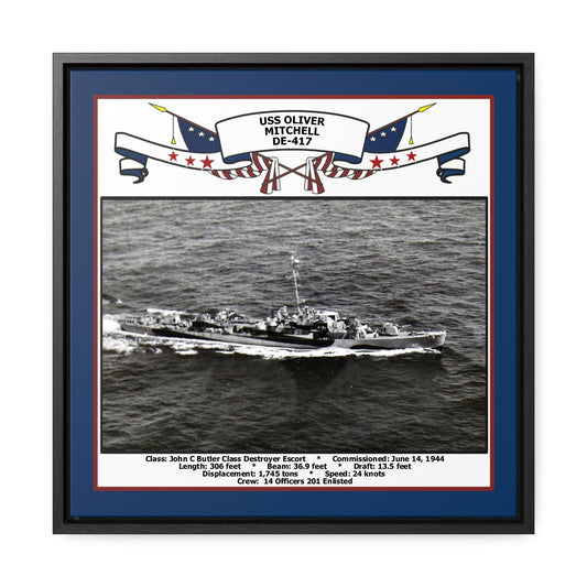 USS Oliver Mitchell DE-417 Navy Floating Frame Photo Front View