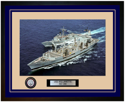 USS WILLAMETTE AO-180 Framed Navy Ship Photo Blue