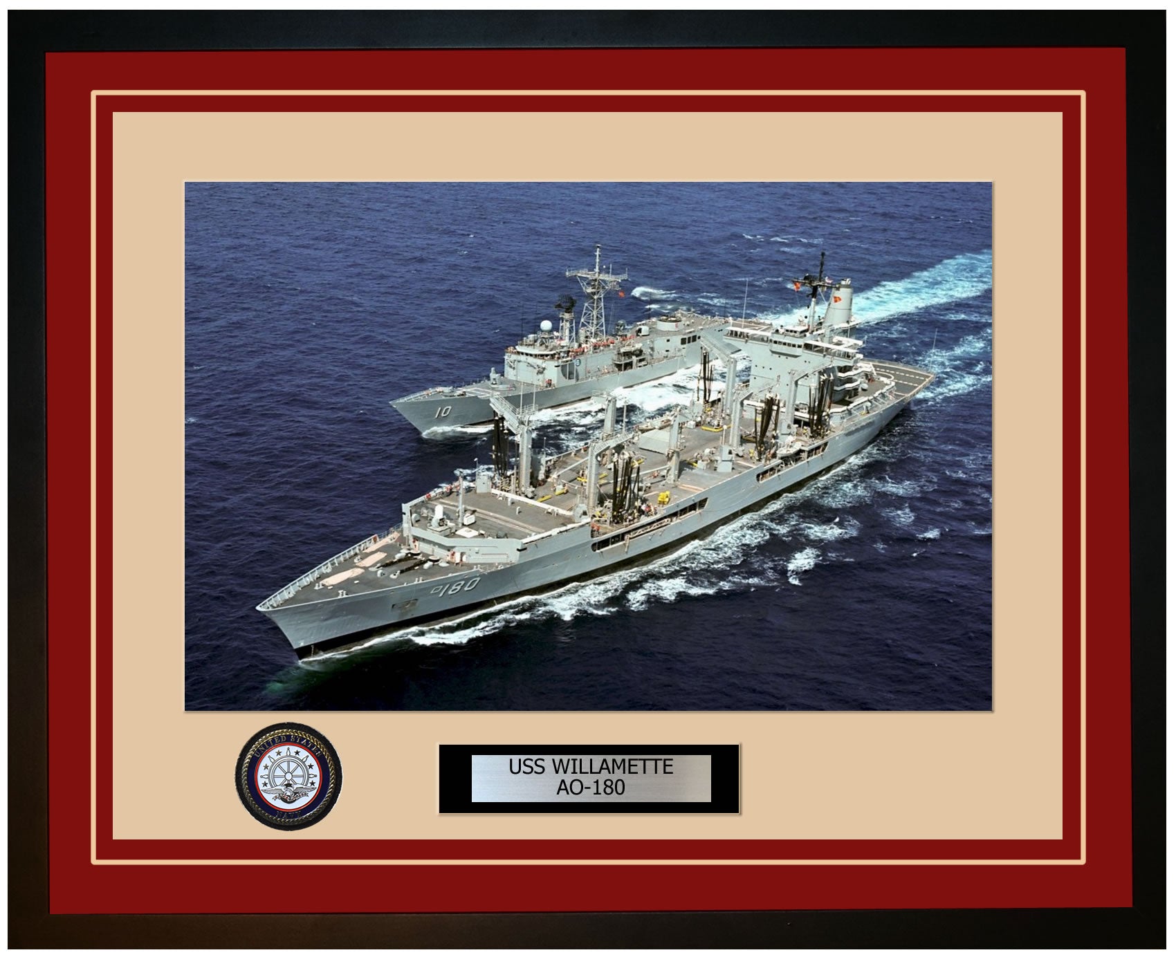 USS WILLAMETTE AO-180 Framed Navy Ship Photo Burgundy