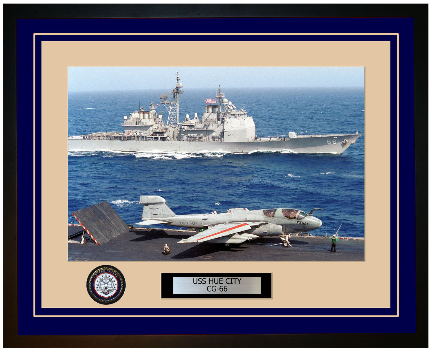 USS HUE CITY CG-66 Framed Navy Ship Photo Blue