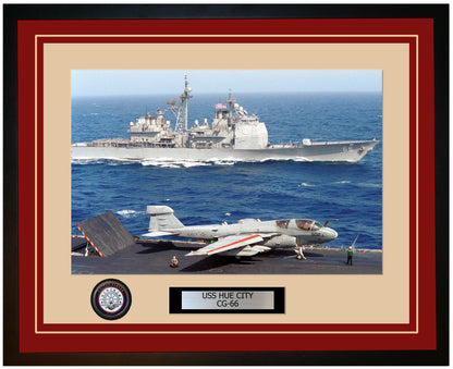 USS HUE CITY CG-66 Framed Navy Ship Photo Burgundy