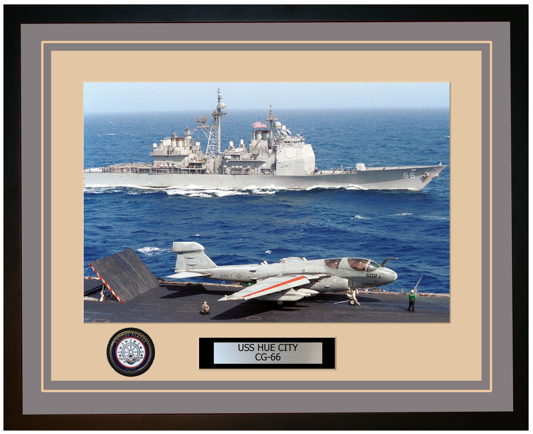 USS HUE CITY CG-66 Framed Navy Ship Photo Grey