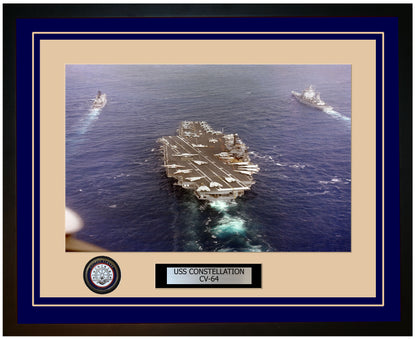 USS CONSTELLATION CV-64 Framed Navy Ship Photo Blue