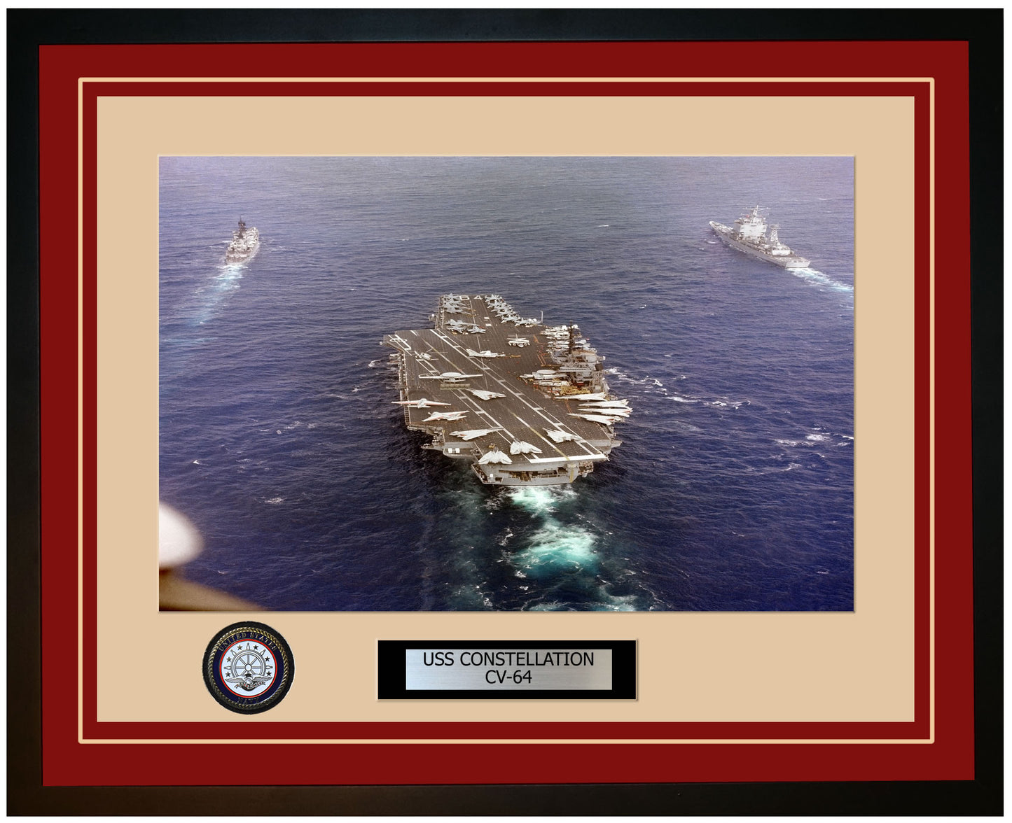 USS CONSTELLATION CV-64 Framed Navy Ship Photo Burgundy