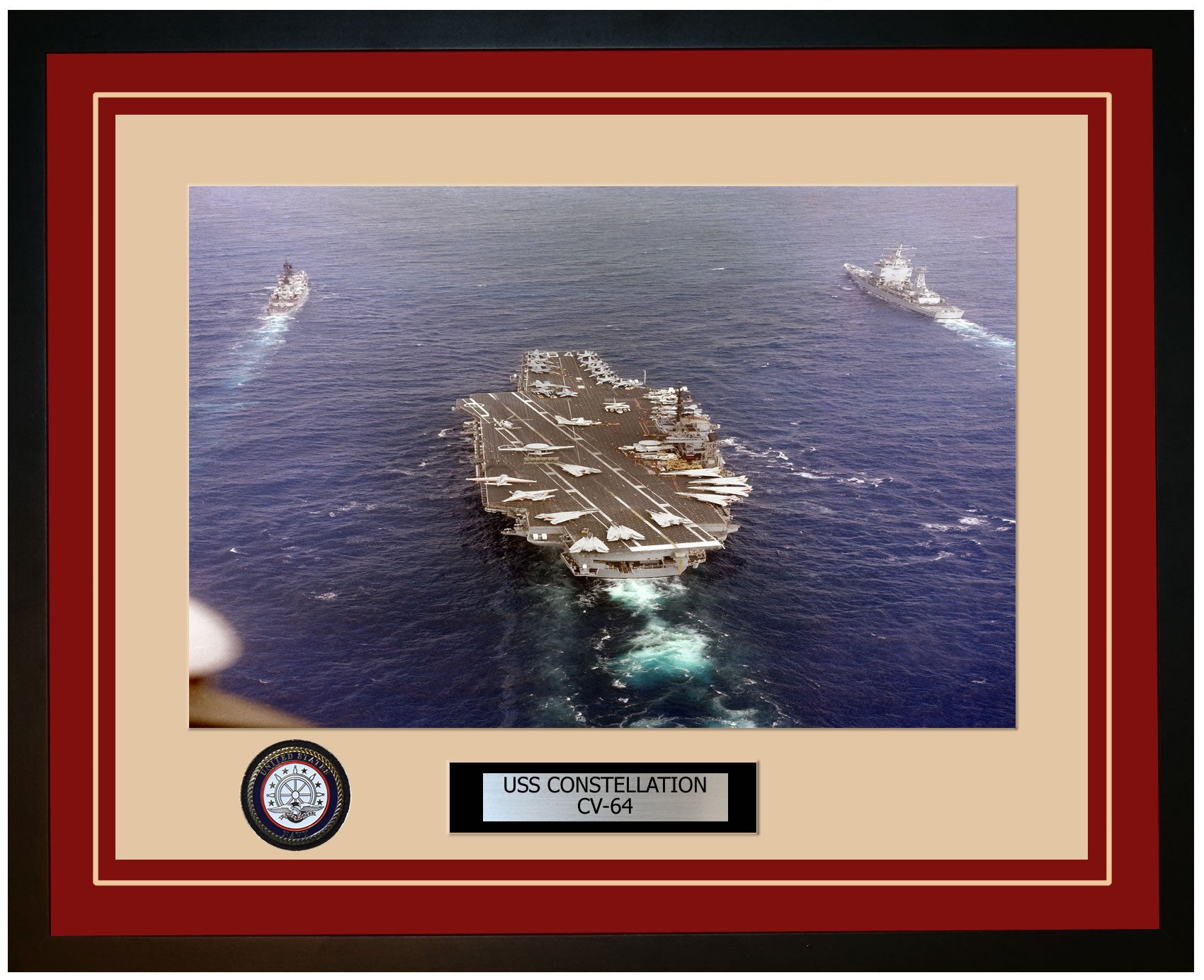 USS CONSTELLATION CV-64 Framed Navy Ship Photo Burgundy