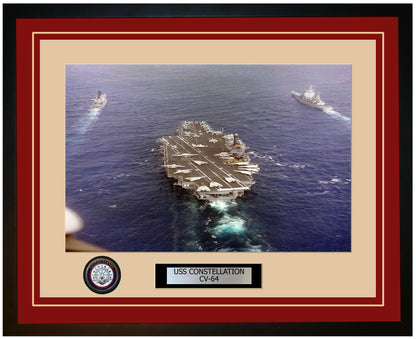 USS CONSTELLATION CV-64 Framed Navy Ship Photo Burgundy