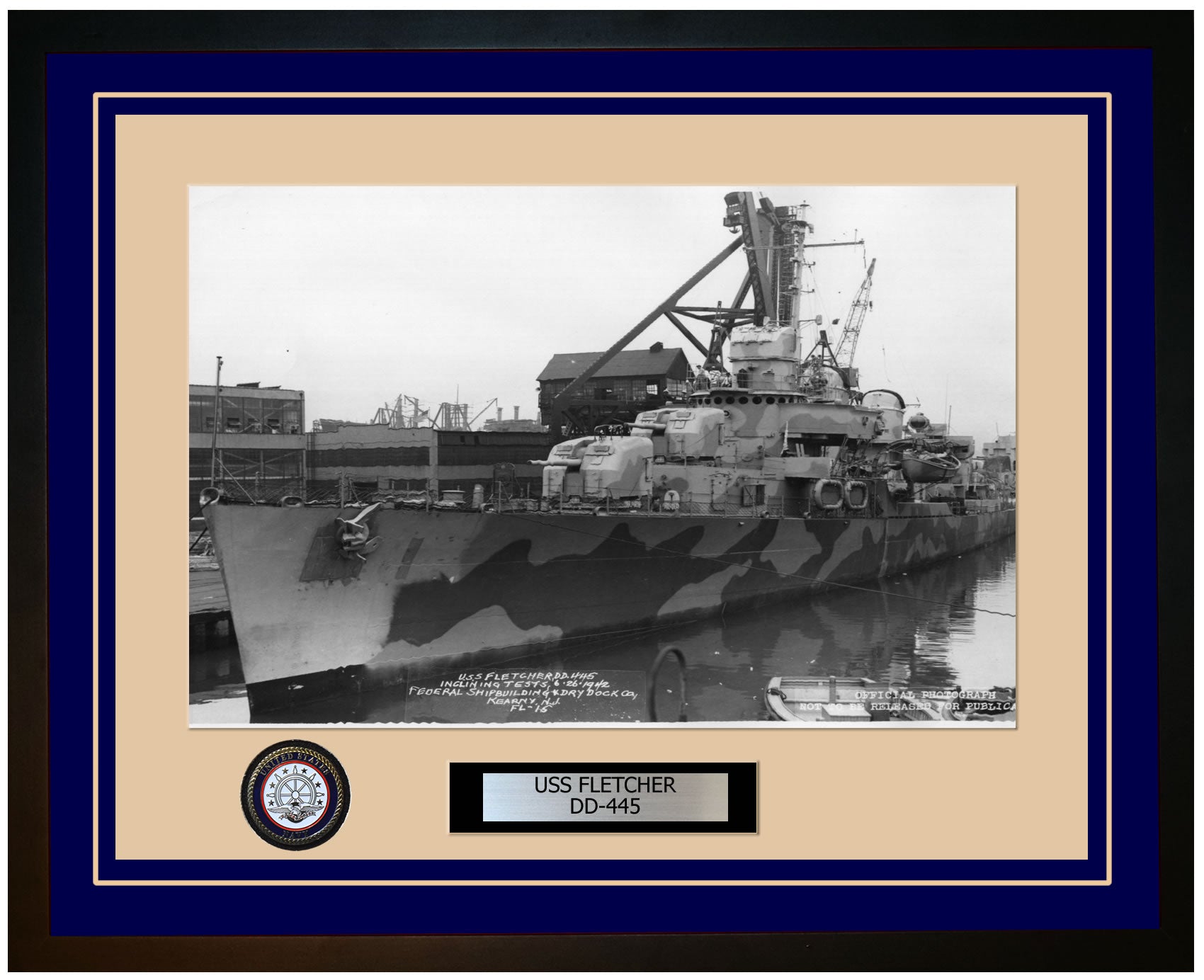 USS FLETCHER DD-445 Framed Navy Ship Photo Blue