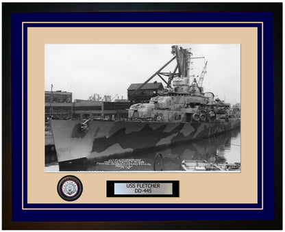 USS FLETCHER DD-445 Framed Navy Ship Photo Blue