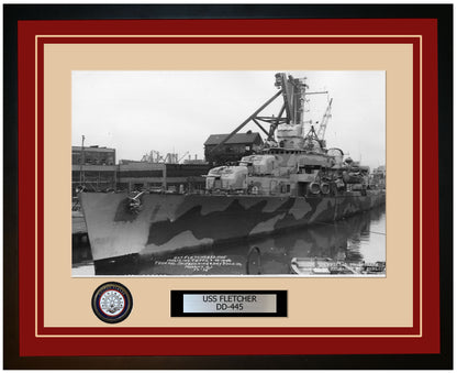 USS FLETCHER DD-445 Framed Navy Ship Photo Burgundy