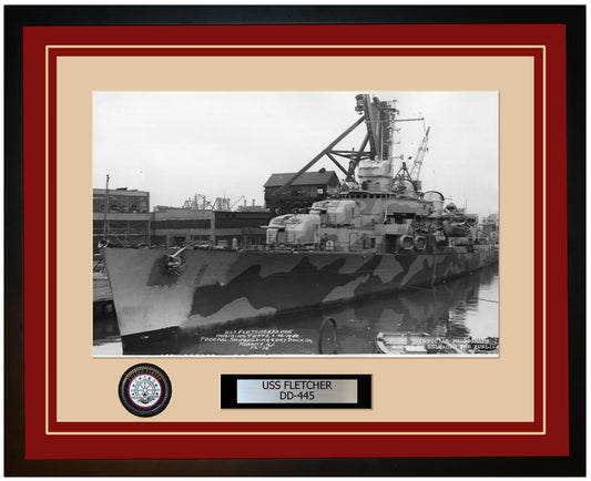 USS FLETCHER DD-445 Framed Navy Ship Photo Burgundy