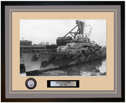 USS FLETCHER DD-445 Framed Navy Ship Photo Grey