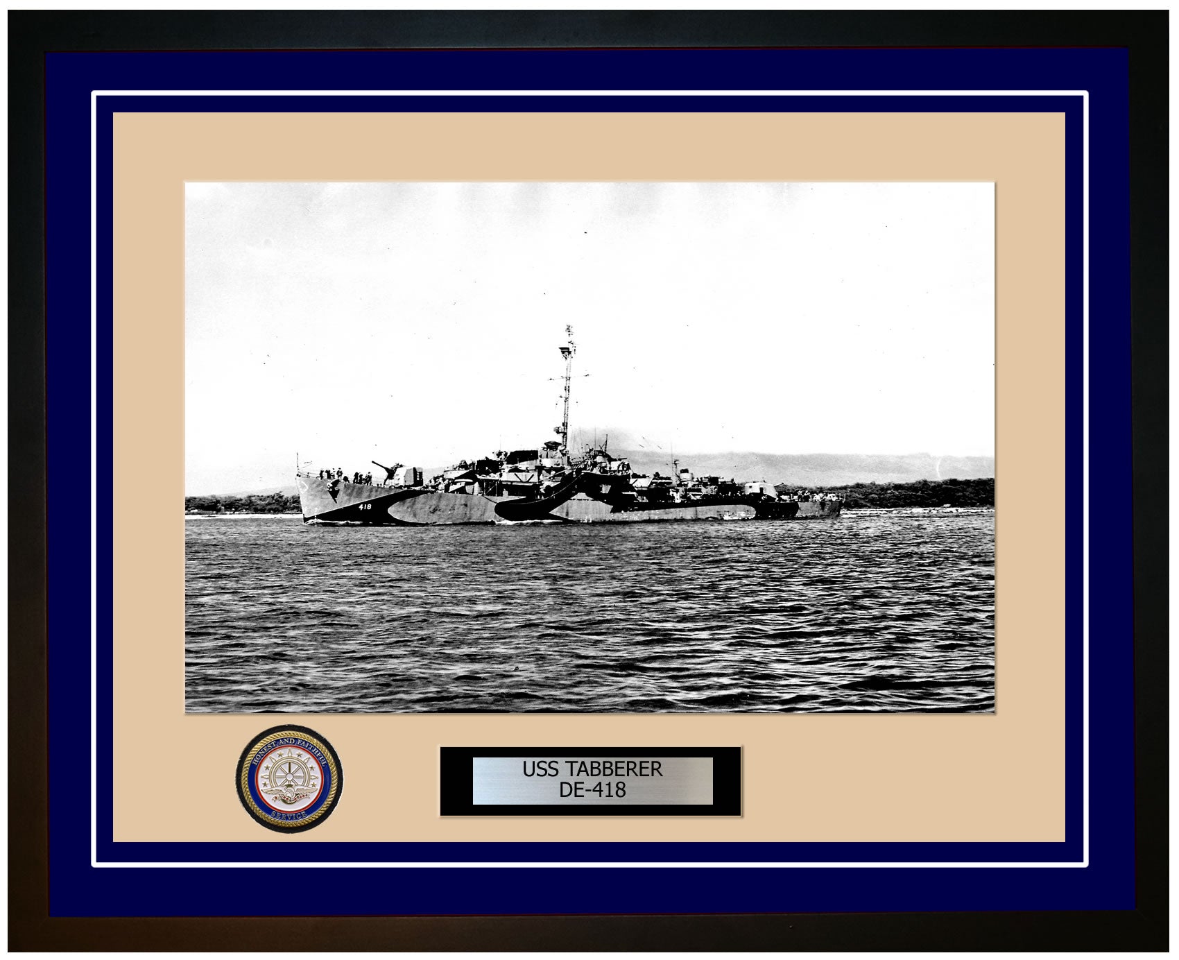 USS Tabberer DE-418 Framed Navy Ship Photo Blue