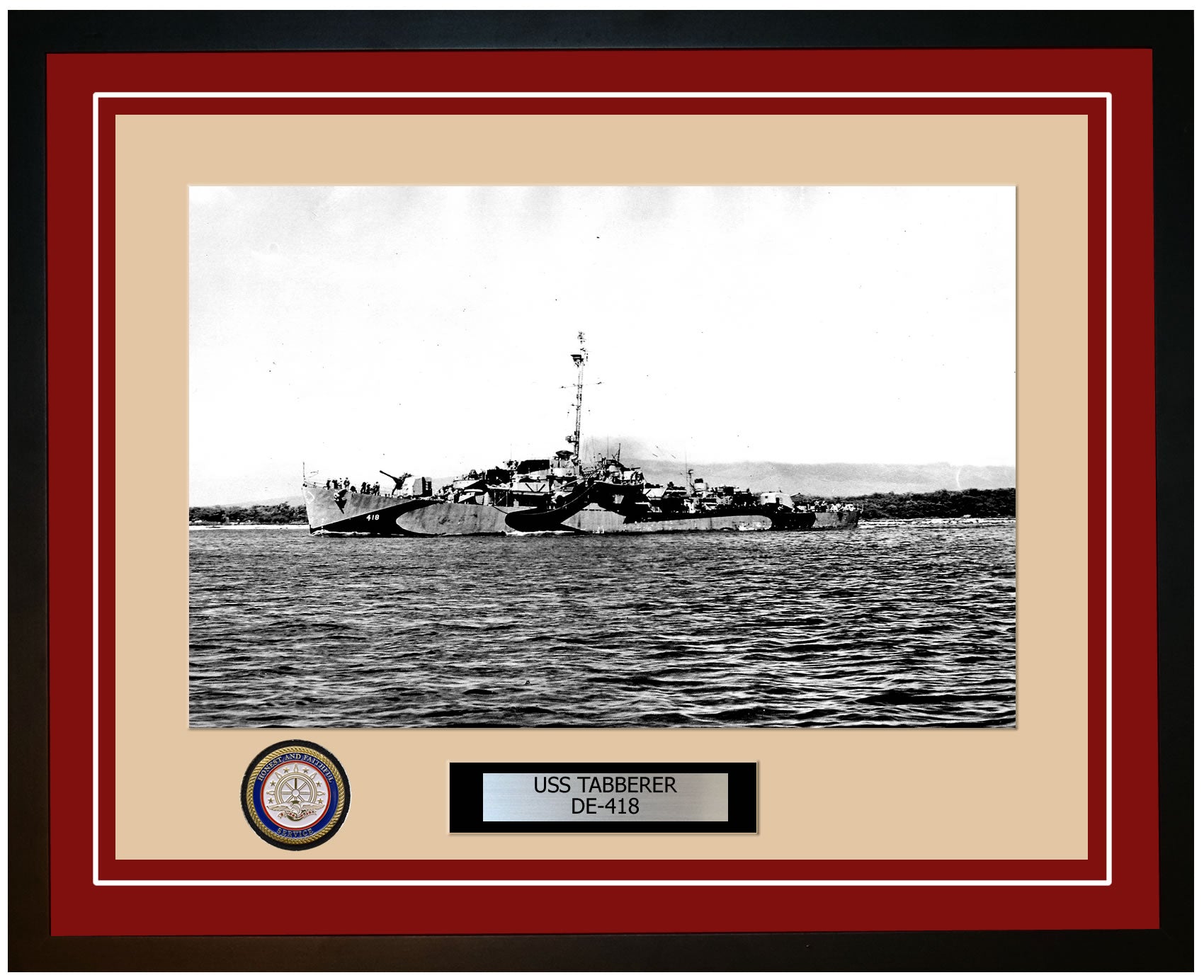 USS Tabberer DE-418 Framed Navy Ship Photo Burgundy