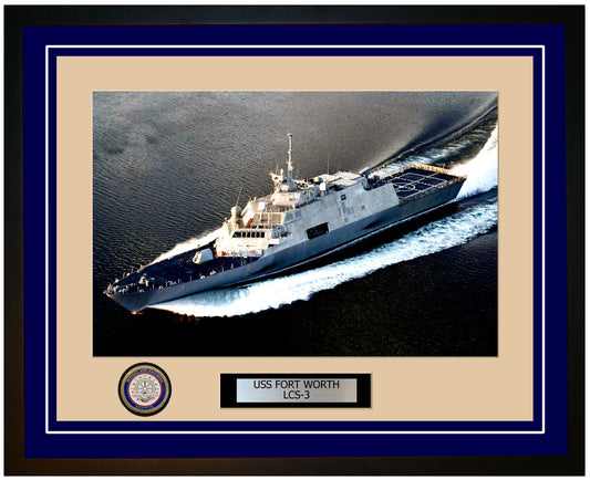 USS Fort Worth LCS-3 Framed Navy Ship Photo Blue