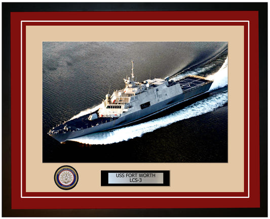 USS Fort Worth LCS-3 Framed Navy Ship Photo Burgundy