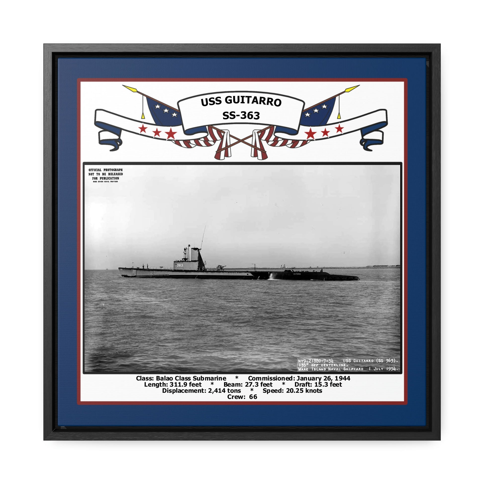 USS Guitarro SS-363 Navy Floating Frame Photo Front View