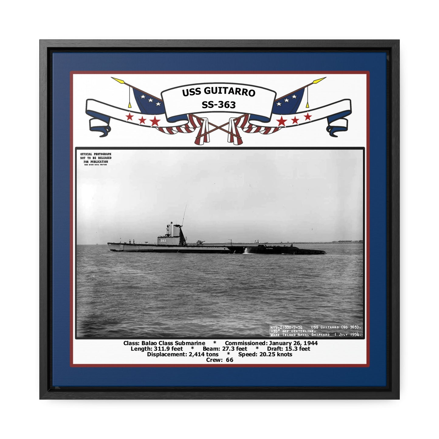 USS Guitarro SS-363 Navy Floating Frame Photo Front View