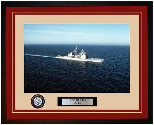 USS HUE CITY CG-66 Framed Navy Ship Photo Burgundy