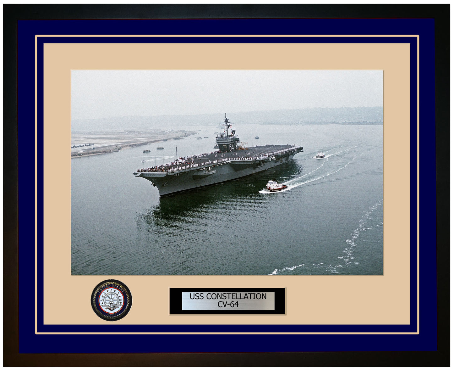 USS CONSTELLATION CV-64 Framed Navy Ship Photo Blue