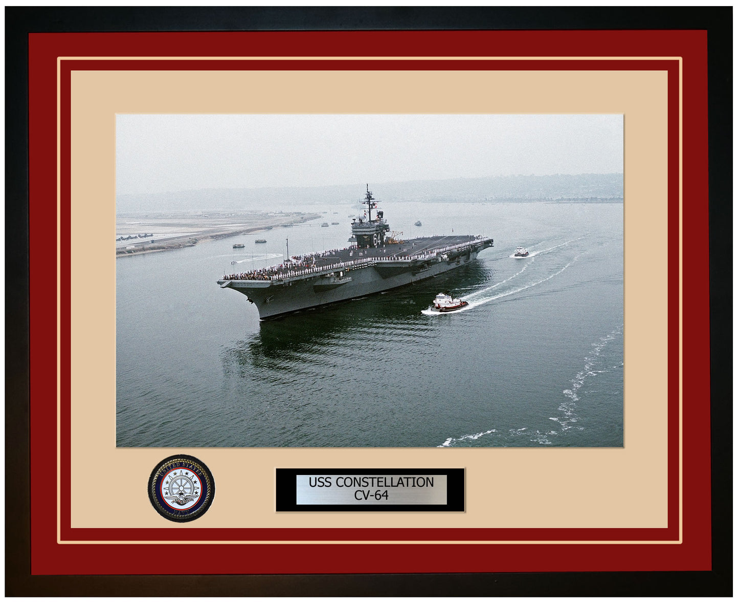 USS CONSTELLATION CV-64 Framed Navy Ship Photo Burgundy
