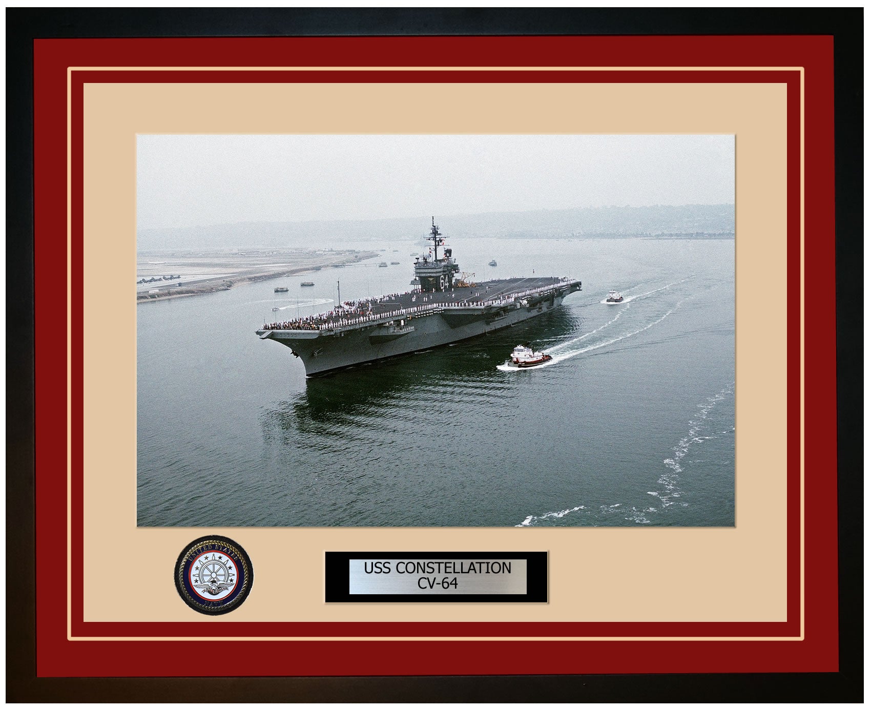 USS CONSTELLATION CV-64 Framed Navy Ship Photo Burgundy