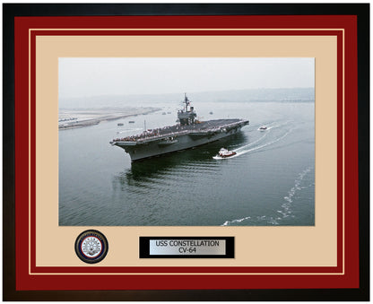USS CONSTELLATION CV-64 Framed Navy Ship Photo Burgundy