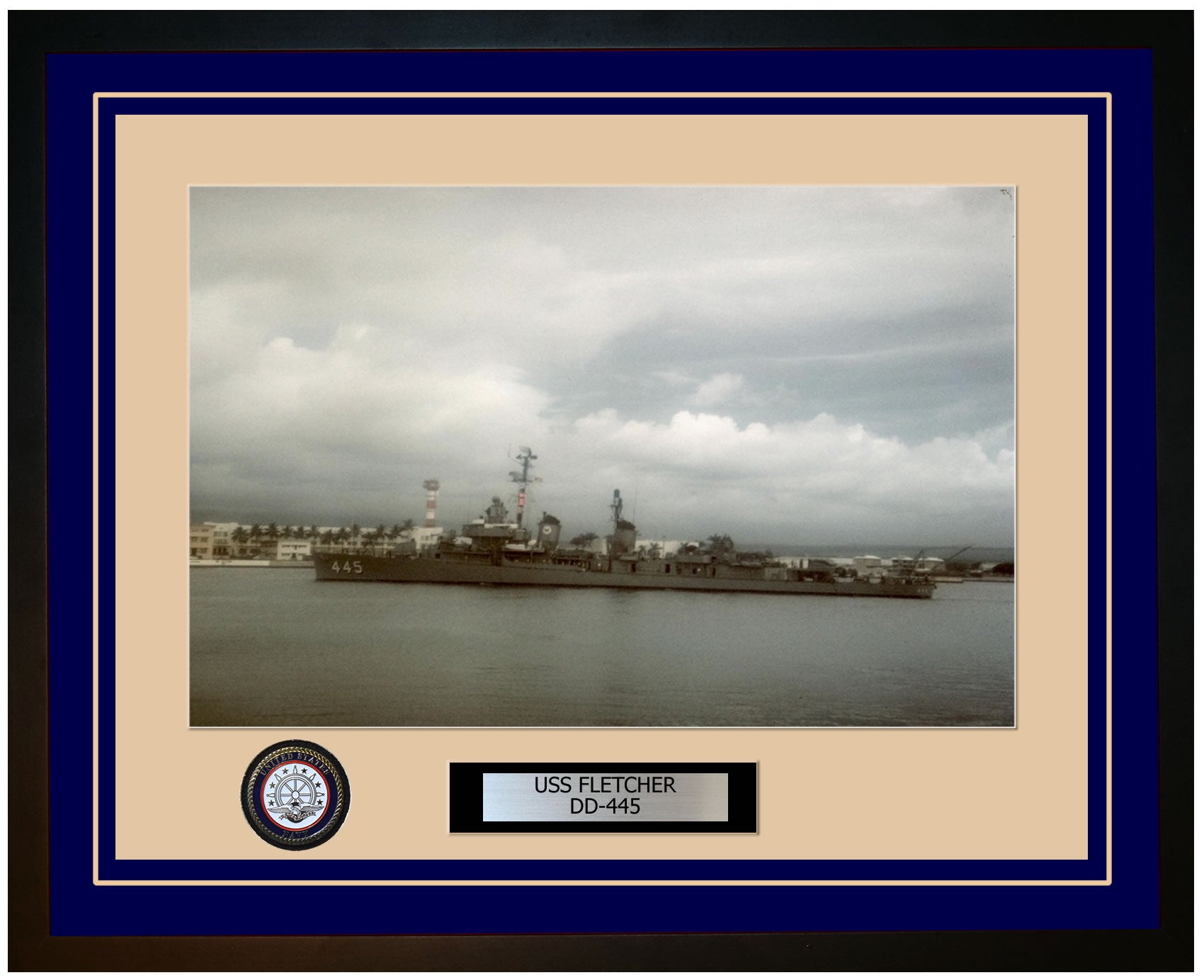 USS FLETCHER DD-445 Framed Navy Ship Photo Blue