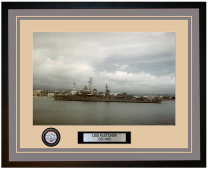 USS FLETCHER DD-445 Framed Navy Ship Photo Grey