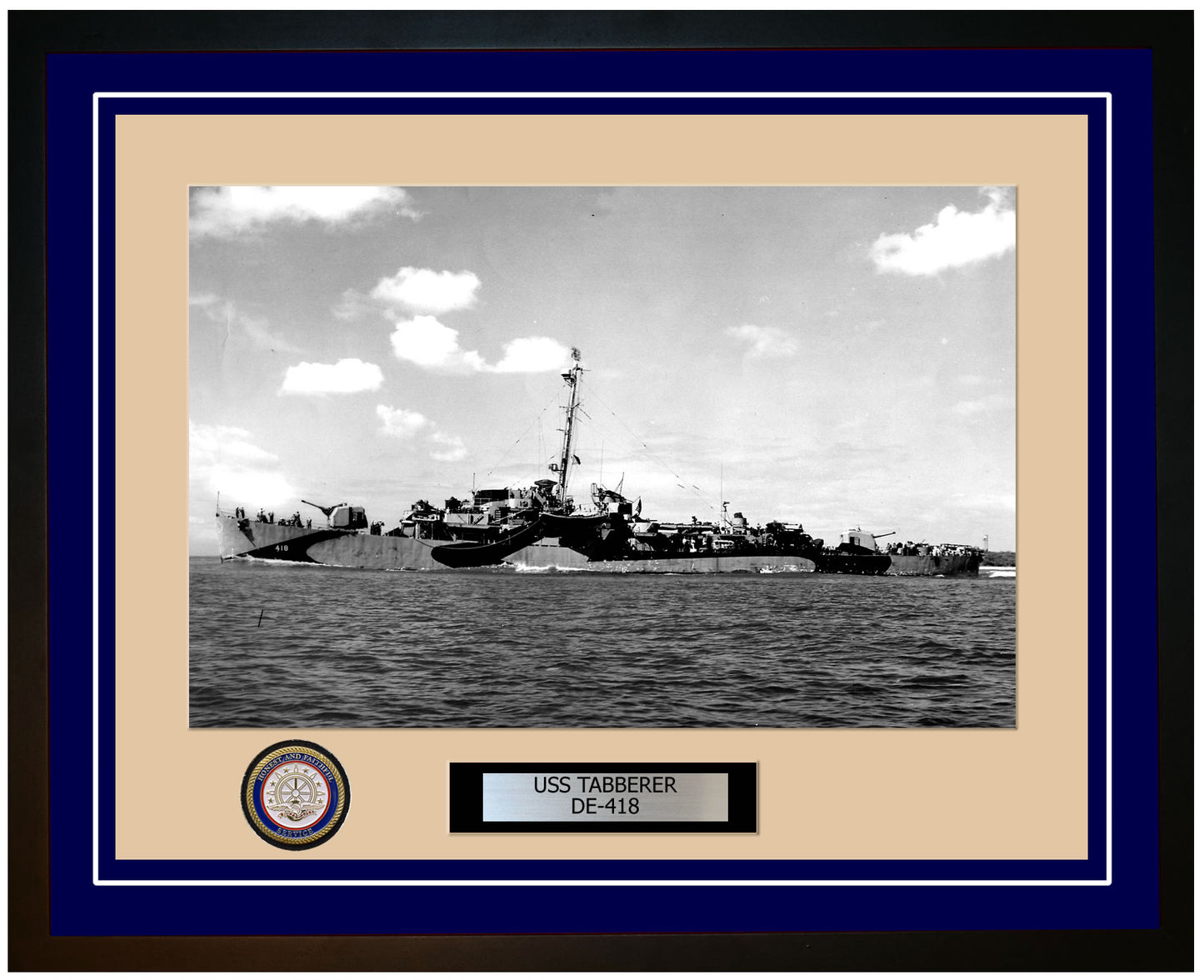 USS Tabberer DE-418 Framed Navy Ship Photo Blue