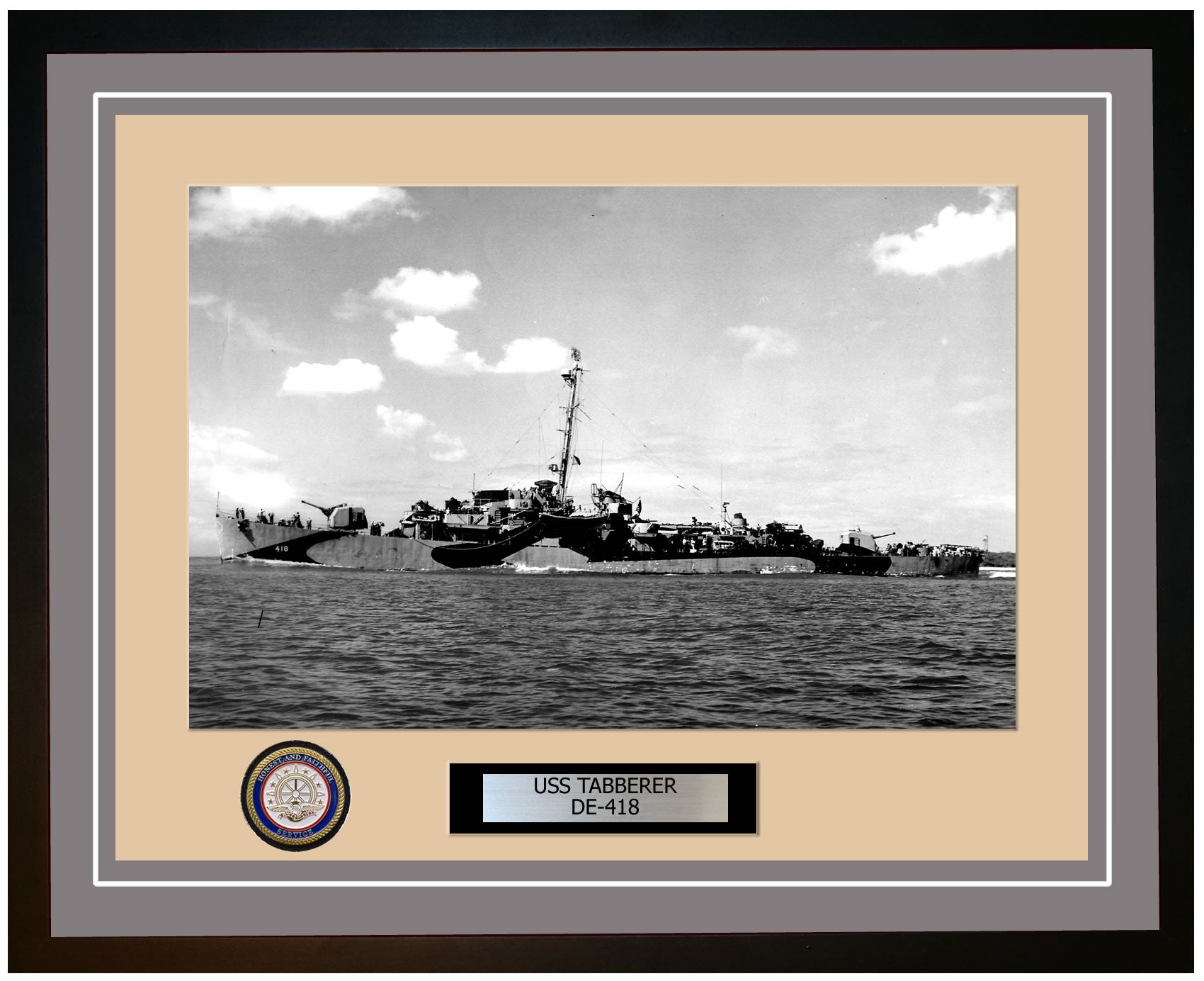 USS Tabberer DE-418 Framed Navy Ship Photo Grey