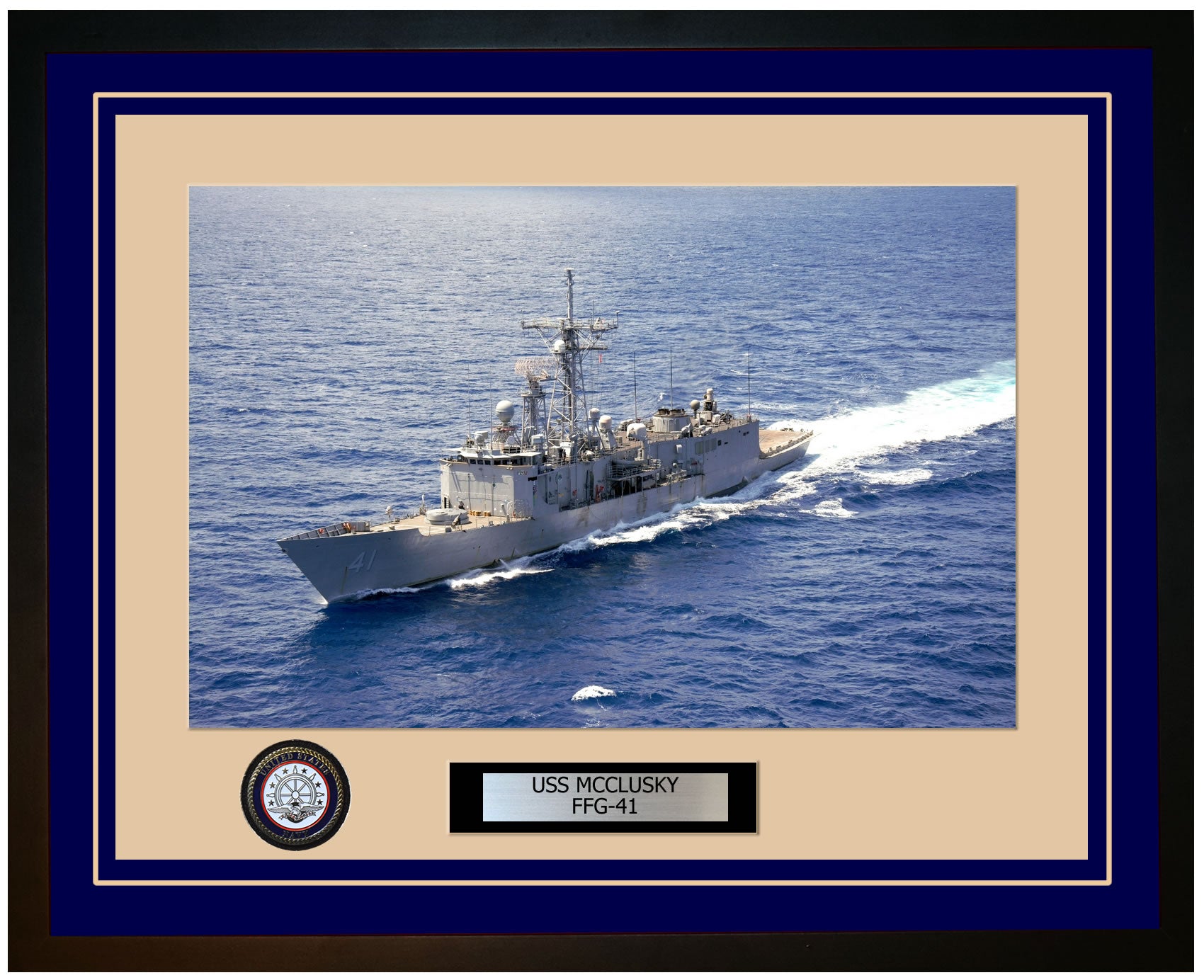USS MCCLUSKY FFG-41 Framed Navy Ship Photo Blue