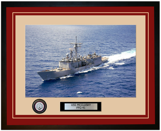 USS MCCLUSKY FFG-41 Framed Navy Ship Photo Burgundy