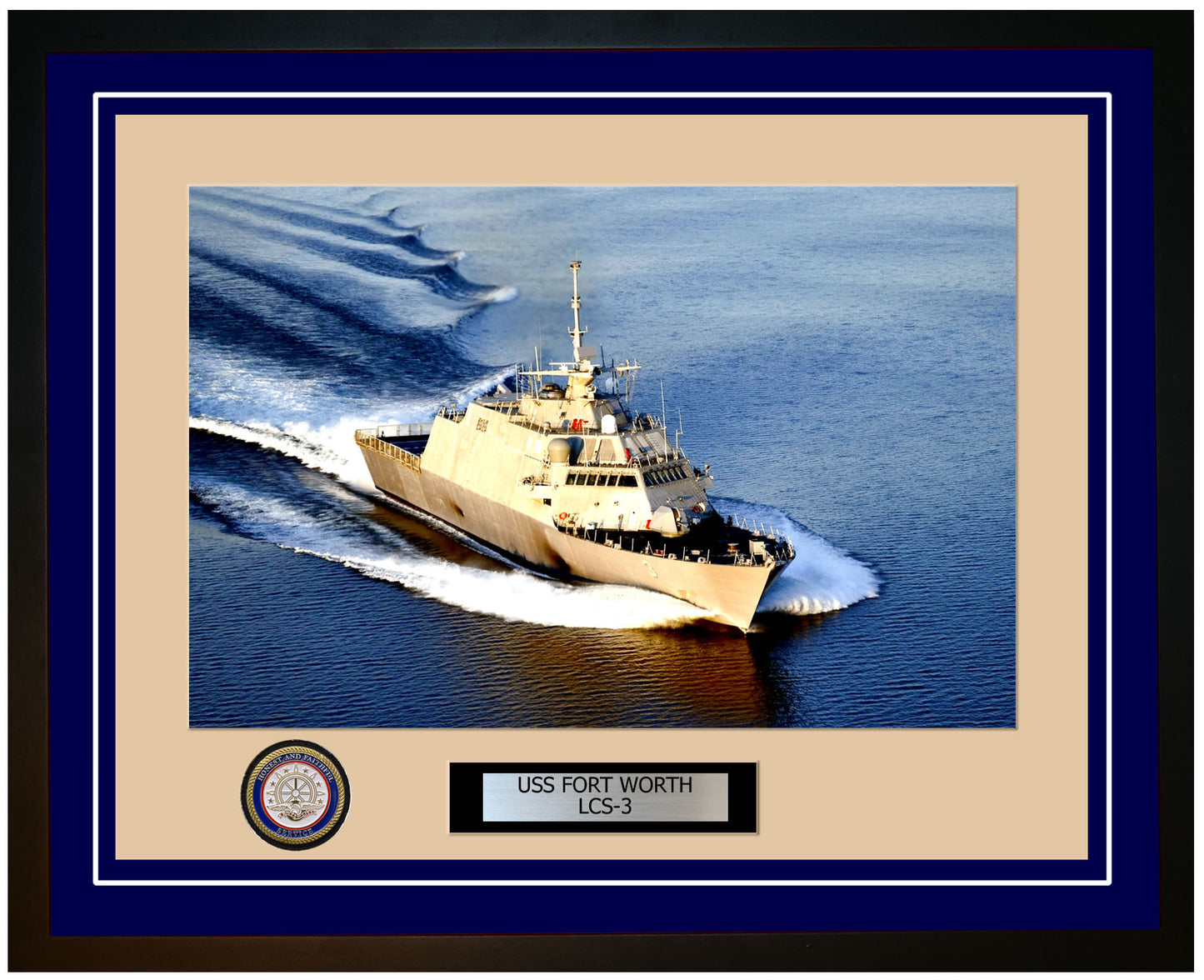 USS Fort Worth LCS-3 Framed Navy Ship Photo Blue