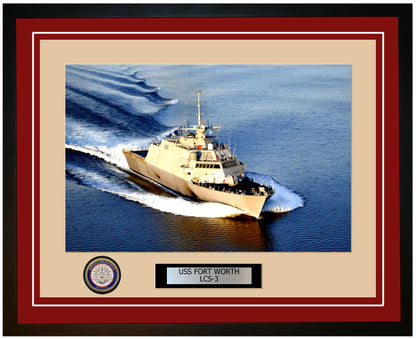 USS Fort Worth LCS-3 Framed Navy Ship Photo Burgundy