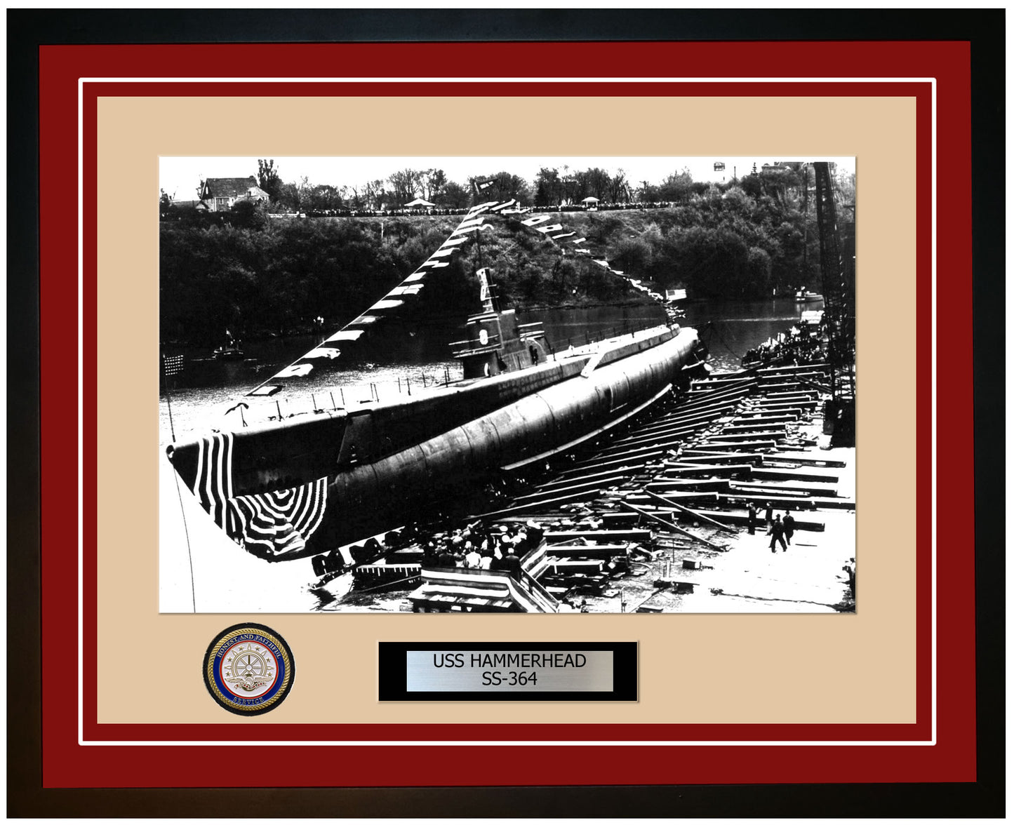 USS Hammerhead SS-364 Framed Navy Ship Photo Burgundy