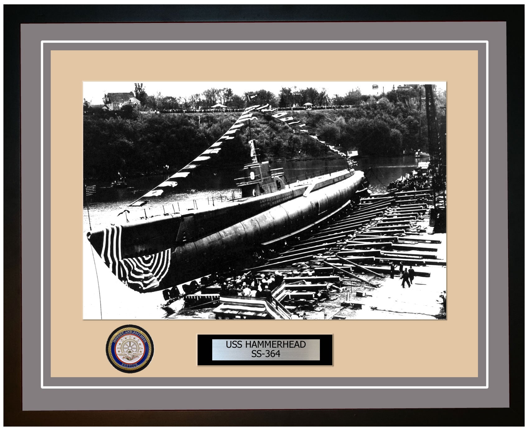USS Hammerhead SS-364 Framed Navy Ship Photo Grey